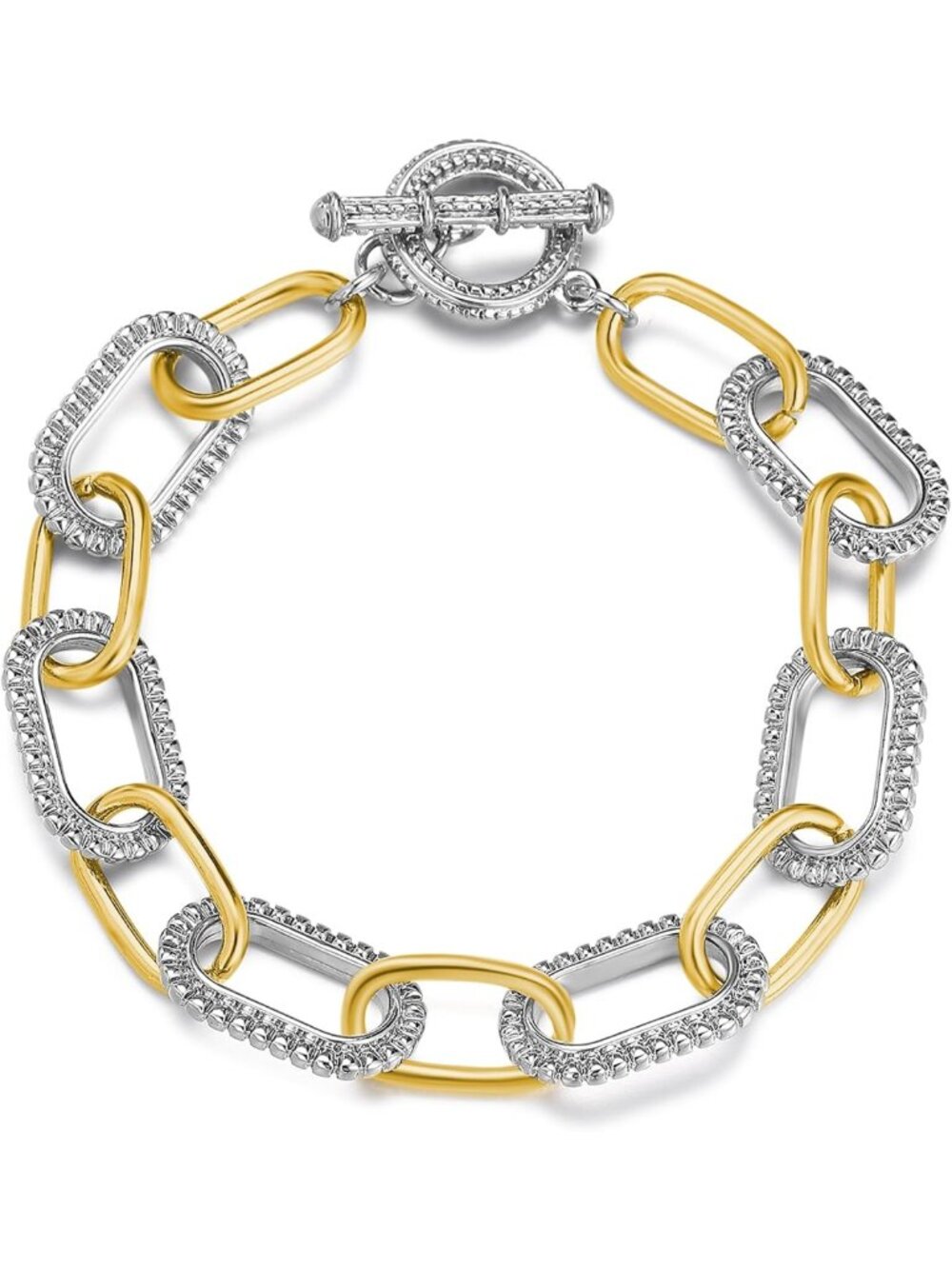 Two-Tone Cable Link Chain Bracelet for Women | Vintage Gold & Silver Bangle
